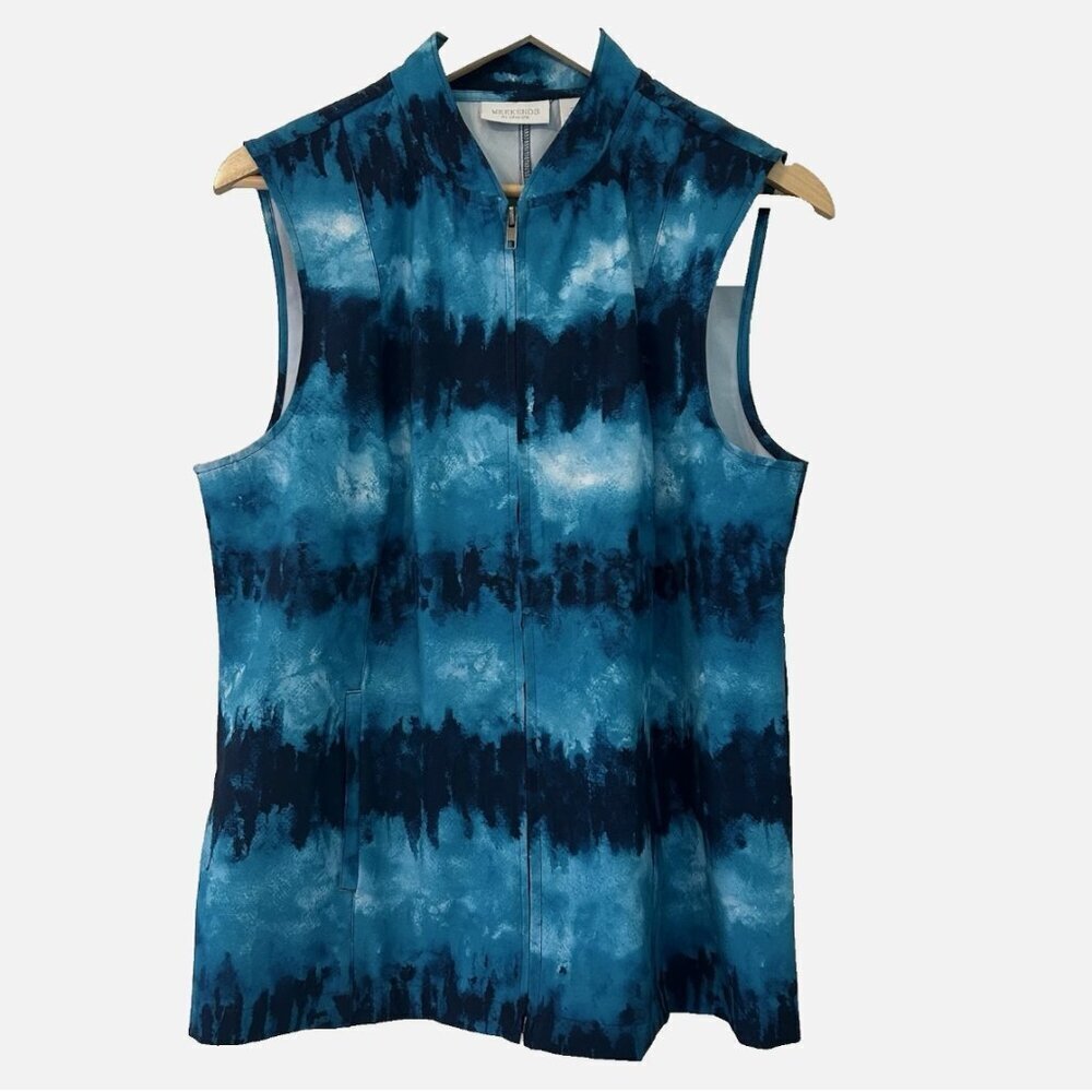 Chico's Women's Large (2) Full Zip Blue Golf Athletic Sport Vest Stretch 12 Top